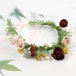 Headpieces Bruid zomer bruiloft bloemen kroon hoofd band feest krans slingers lint hoofdtooi zijden daisy bloemen haarband voor vrouwen