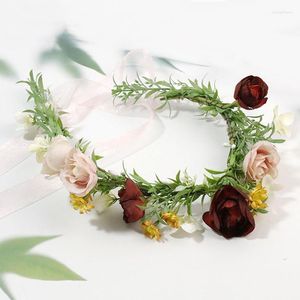 Coiffes mariée été mariage couronne florale bandeau fête couronne guirlandes ruban coiffure soie marguerite fleur bandeau pour les femmes