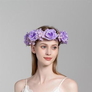 Coiffes mariée mariage fleur couronne violet bandeaux floraux style boho bandeaux femmes plage voyage accessoires de cheveux coiffure