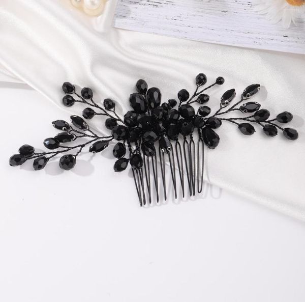 Coiffes de mariée gothiques faites à la main, cristaux noirs, peigne à cheveux latéral, fête de bal, Punk, accessoires en strass pour femmes