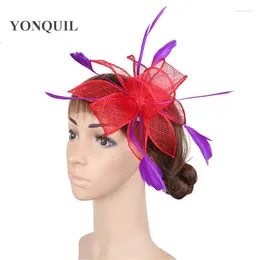 Tocados encantadores hechos a mano sinamay novios cebo fascinador sombreros fascinantes elegantes accesorios para el cabello de plumas elegantes té de té paty