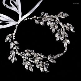 Headpieces Clear Rhinestones Bridal Sash Silver Head Chain For Wedding Crystals Pearls Headband Acessorio de Cabelo SQ0220
