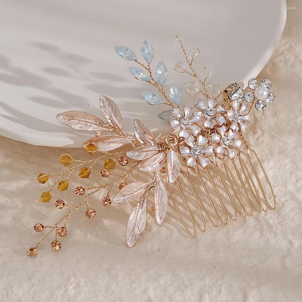 Tocados de cristal para el cabello de cristal clips para mujeres color oro accesorios de boda nupciales hechos a mano horquilla de joyas regalos