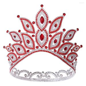 Tocados DA296-1 BRILLANTE Tocado de boda europeo Tiara Escenario Concurso de belleza Diamantes de imitación rojos Corona redonda nupcial barroca