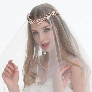 Hoofddeksels Delicate Rose gouden bloesem Bruids Tiara Hoofdband Hand wired Bruiloft Haar Kroon Accessoires Vrouwen Prom Hoofddeksel Haar Sieraden