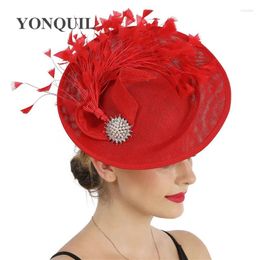 Coiffes Elegant Bride Wedding Red Hat Fasscinator Hairpin Femme Cocktail Race Headpiece Clip Clip Clip Ladies Mesh ACCESSOIRES