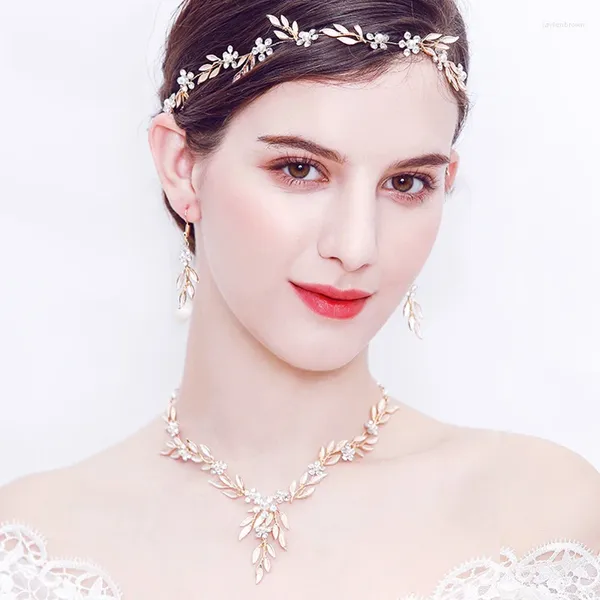 Coiffures Accessoires de mariage de mode européenne et américaine Simple alliage feuille bandeau bandeau perle strass coiffure de mariée