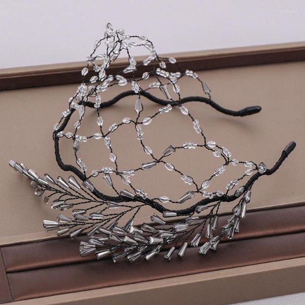 Diadema con banda para el pelo ondulado de cristal exquisito, accesorios tejidos a mano para mujer