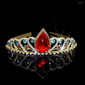 Hoofddeksels Prachtige Rode Kristallen Kroon Bruids Bruiloft Haar Ornamenten Strass Band Hoofd Sieraden Model Accessoires