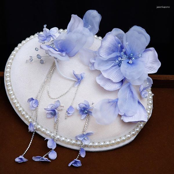 Coiffes fée fantaisie bleu-violet tête de mariée fleur conception asymétrique sens cheveux coiffure accessoires de mariage