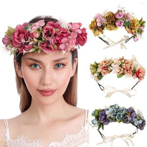 Headpieces Fairy Flower Crown Tiara Hoofdband voor vrouw Girls Big Floral Boho Garland Hair Krans Bruid Wedding Headwar Beach Hairband