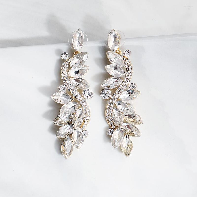Headpieces Fashion Baroque Wedding Earring Austrian Crystal Bridal Gold Long Drop Earrings For Bride Bridesmaids