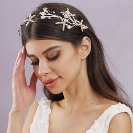 Diademas de perlas doradas a la moda para boda, accesorios para el cabello, diadema de estrella de mar para mujer, joyería nupcial para la cabeza
