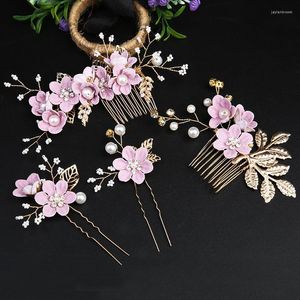 Headpieces Fashion Luxury Flower Hair Combs Clips Hoofdtooi Prom Bridal Wedding Accessories Gold Color Sieraden Pinnen