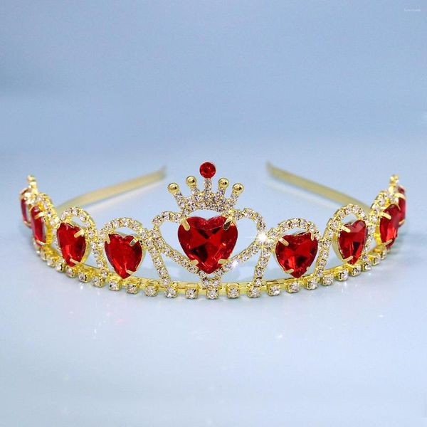 Coiffures Mode Luxe Couronne De Mariage Tiara Fille Coeur Rouge Bandeau Accessoires De Mariée