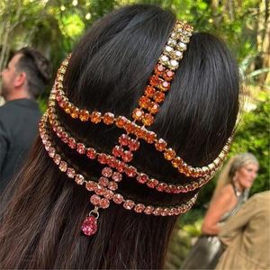 Coiffes De Mode Multi Couches Strass Rouge Chaîne De Cheveux Mariée De Mariage Personnalisé Luxueux Accessoires En Gros