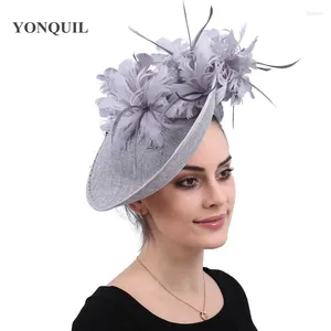 Tocados moda boda para bodas derby fascinador sombrero plumas elegantes sombreros de novia de flor para dama mariage nupcial ocasión sinamay chapeau gorra