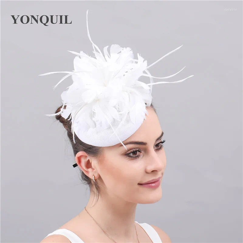 Headpieces Fashion White Fascinator Women Party Hats Bridal Feather Wedding Married Elegant Headwear Headbands Church Eace Headpiece