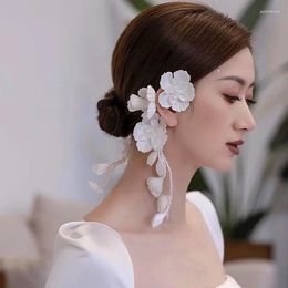 Headpieces Fashion Women White Flower Tassel Hanging Wedding Party Bride Pearl Hair Band Mooie accessoires