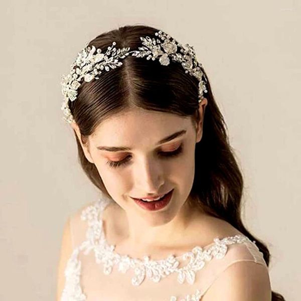 Tocados Mujer Boda Hoja Diadema Fiesta Prop Tejer Vestido de plata Vides para el cabello con diamantes de imitación para banquete Mascarada