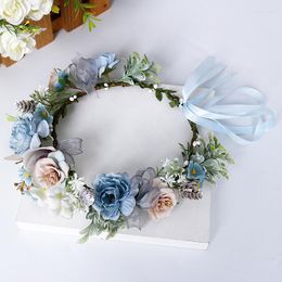 Coiffes guirlande de fleurs coiffure mariage coréen style de mariée bord de mer voyage forêt bleu dentelle accessoires