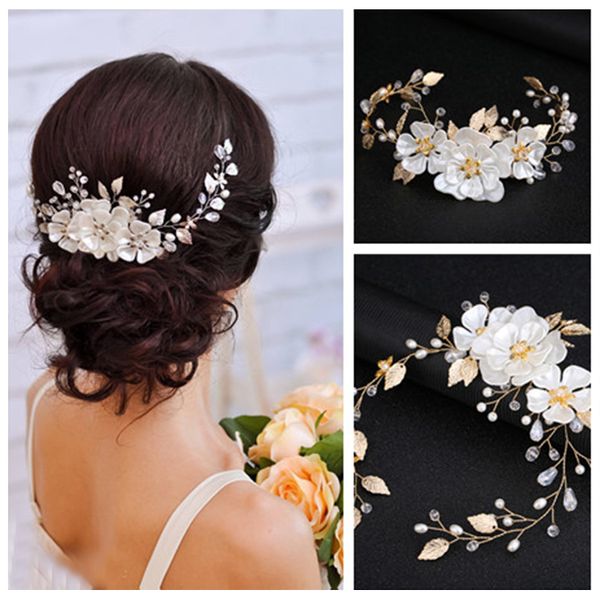 coiffes fleur pinces à cheveux cheveux de mariage 5 58 cm 2 173 15 pouces bâton feuilles d'or fleur accessoires de cheveux de mariée pour femmes coiffes diadème de mariée