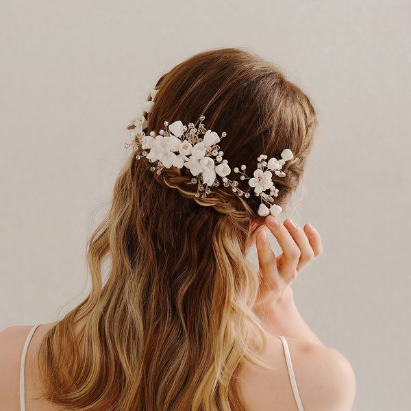 Pinces à cheveux à fleurs, bâton de cheveux de mariage, feuilles d'or, accessoires de cheveux de mariée pour femmes, diadème de mariée