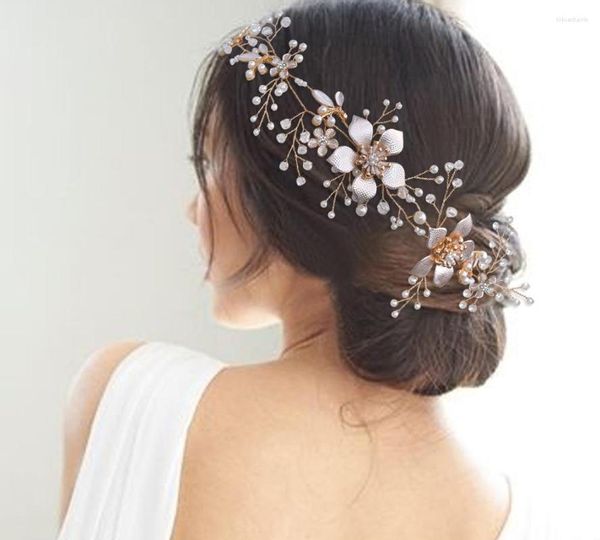 Tocados Corona de flores para el cabello con cinta Tocado de comunión de vid nupcial de cristal de oro rosa para niñas y mujeres Accesorios de primavera