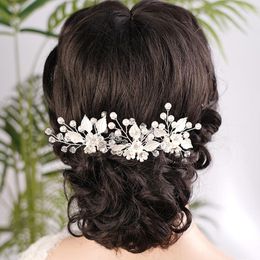 Headpieces Flower Leaf Rhinestones Bride Wedding Hair Pins Crystal Bridal Head Pearl Accessoires voor vrouwen en meisjes