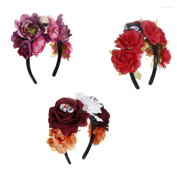 Serre-tête pour cerceau de cheveux créatif, bandeau à grande fleur avec crâne, accessoires de couvre-chef, cadeau d'halloween et de noël