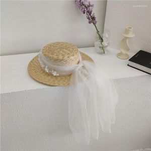 Tocados franceses retro nupcial blanca malla de malla de malla verano verano para mujeres con velo de boda para la novia de la novia Ceremonie Mariage