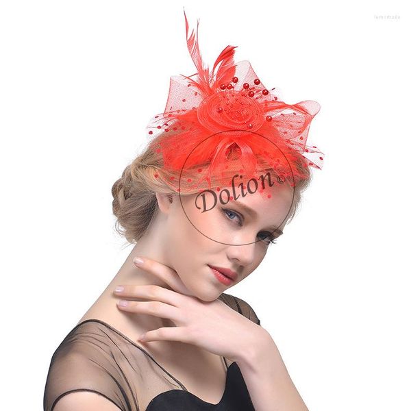 Tocados GH0101D Tiara de gasa nupcial Adorno para el cabello de plumas Festival de carreras de caballos Sombrero de copa Pasador de fiesta Halloween