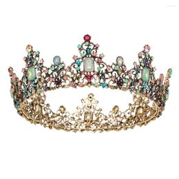 Coiffes GH0404D alliage européen et américain grande couronne rétro or avec sept couleurs diamant diadème princesse Amazone