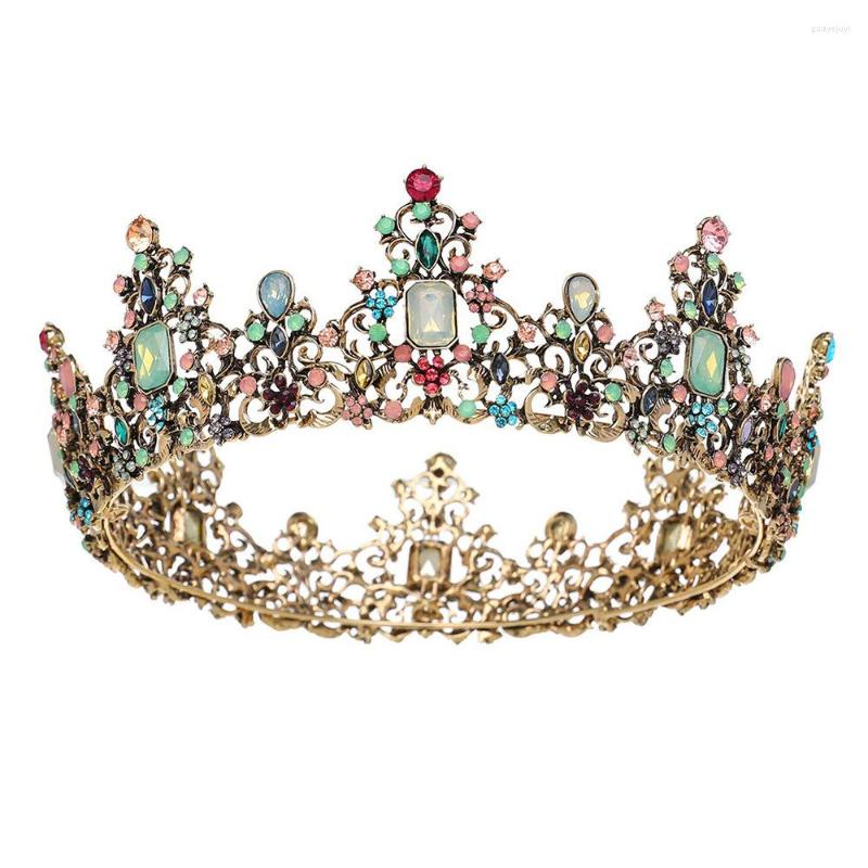 Copricapo GH0404D Grande corona in lega europea e americana in oro retrò con tiara di diamanti a sette colori Princess Amazon