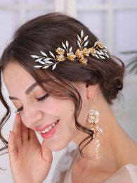 Headpieces Gold Bride Hair Clip Rhinestone Flower Sieraden Vintage Bruids hoofddeksels voor Band Wedding Headdress