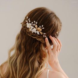 Coiffes couleur or mariée mariage cheveux accessoires en céramique fleur peigne strass mariée casque bijoux demoiselle d'honneur cadeau