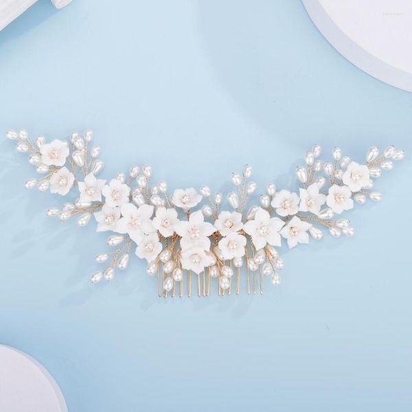 Coiffes d'or perle fleur mariage casque fait à la main fête mariée cheveux peigne bandeau pour femmes vintage accessoires de demoiselle d'honneur diadème