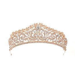 Headpieces Gold Ploated Wedding Crown Bridal Bruidsmeisje Bloemen Girls Crystal Tiara Rhinestone Hoofdbandjurk Tiara