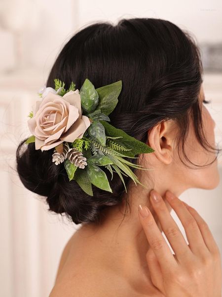 Tocados gris rosa flor peine para el cabello hoja misteriosa elegante Glamour Headwear para Grils mujeres accesorios de boda