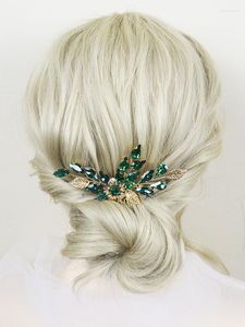 Coiffures vert strass peigne à cheveux feuilles Vintage accessoires de mariée pour les femmes à la main tête de mariage bijoux fête bal Clips