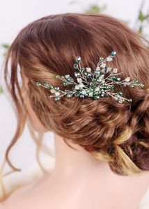 Headpieces Green Rhinestones Bridal Hair Comb Wedding Silver Sieraden stuk prom en feestaccessoires voor vrouwen