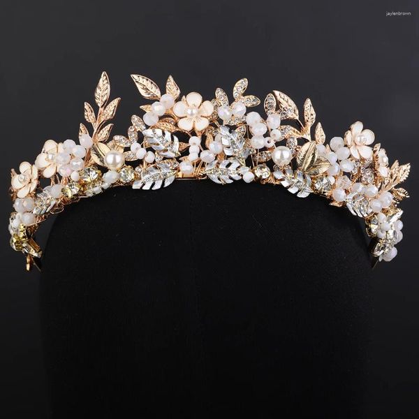 Coiffures à la main mariée cheveux accessoires or mariée fleur couronne mariage tête bijoux fille diadèmes cristal coiffure pour petite amie