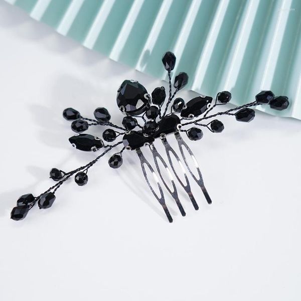 Coiffes faites à la main mariée mariage cristal noir peigne à cheveux argent strass pièces de mariée accessoires pour femmes