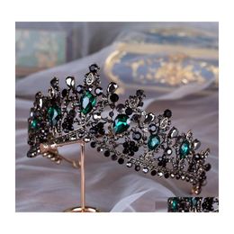 Coiffes à la main à la main Baroque Bridal Crown Tiara Black Green Crystal Crystal Evening Accessoires pour les mariées Livraison NE DH3JM