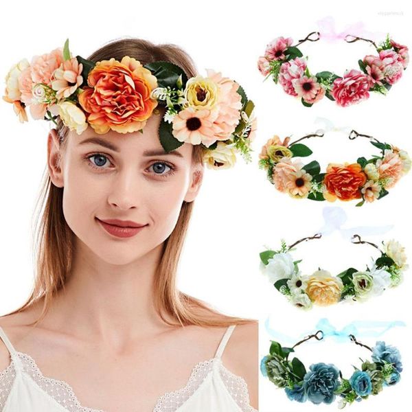 Tocados hechos a mano de tela sintética diadema de flores guirnalda ajustable banda para el cabello accesorios para niñas estilo