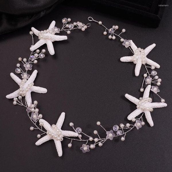 Tocados hechos a mano plata boda estrella de mar perlas diadema flor nupcial para accesorios para el cabello novias piezas