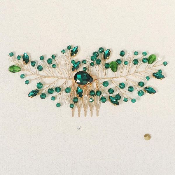 Coiffes faites à la main mariage vert cristal cheveux peignes accessoires mariée casque bijoux strass insérer peigne pour les femmes