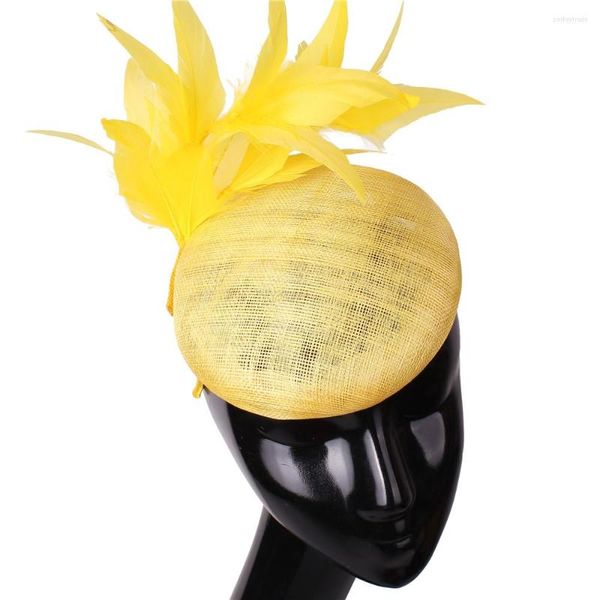 Coiffures de haute qualité Sinamay mariée accessoires de cheveux de mariage Cocktail course plume fascinateur chapeau pince église dîner casque