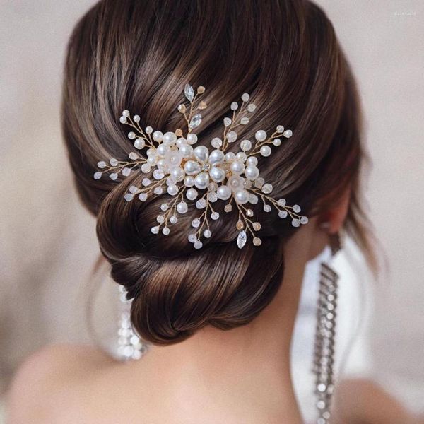 Coiffures HP136 luxe cristal clair mariage peigne mariée coiffure pinces à cheveux femmes diadème goutte d'eau perle accessoires cadeau