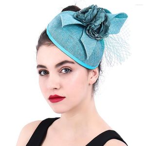 Coiffures Imitation Sinamy chapellerie fantaisie fleur Mariage casque mariée élégant Mariage Fascinator voile chapeau épingle à cheveux chapeaux